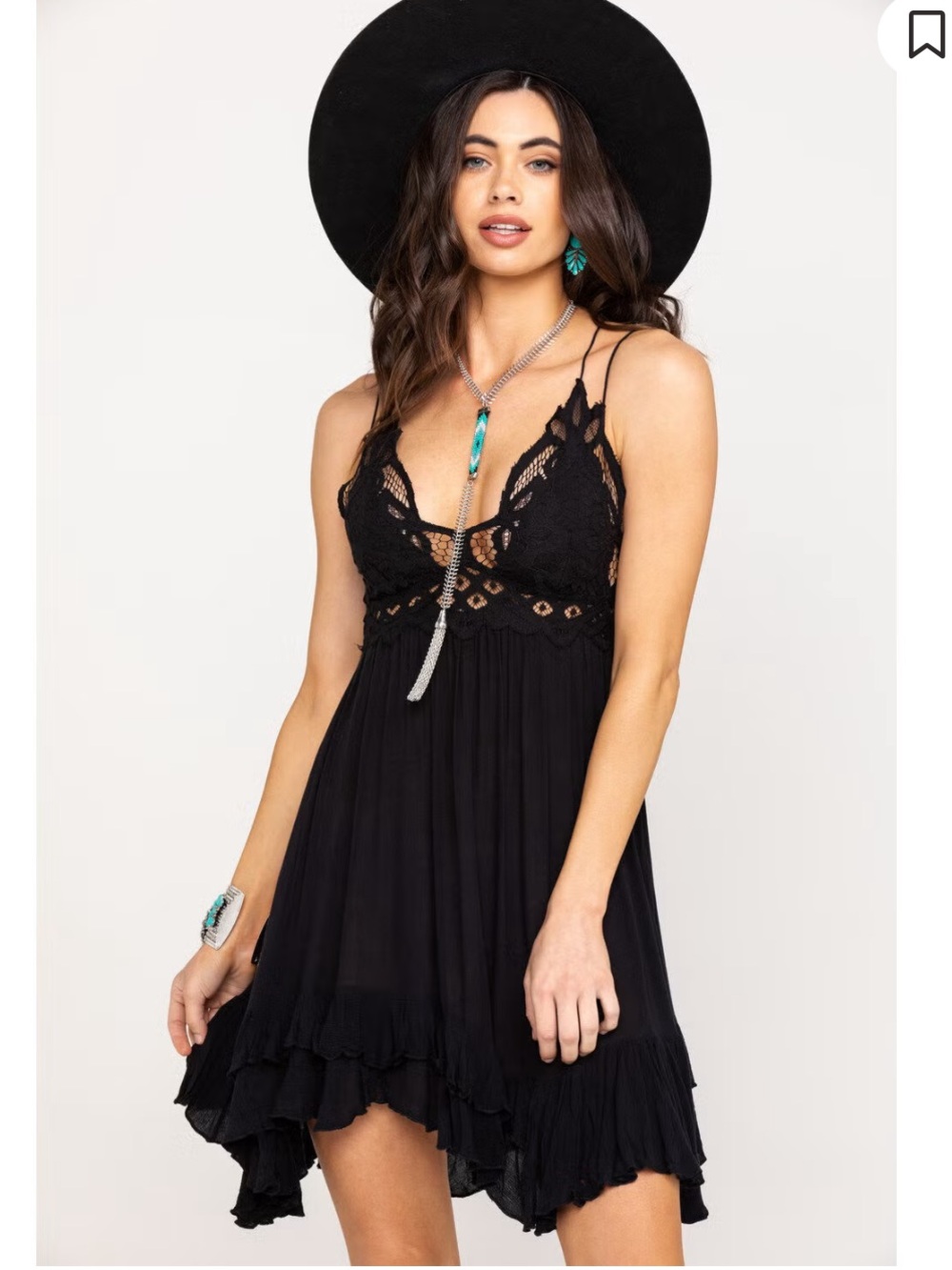 FREE PEOPLE WOMEN'S ADELLA SLIP DRESS BLACK BOHO LACE CROCHET SZ MED